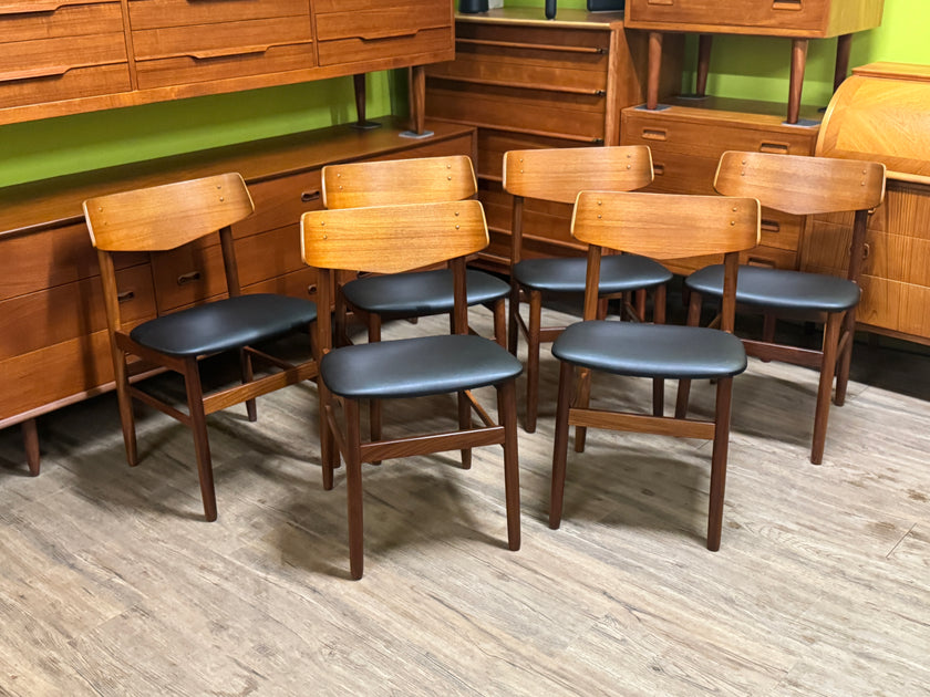 6 Mid Century Teak Dining Chairs from Denmark