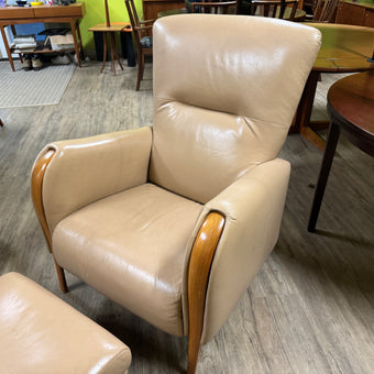 Mid Century Teak and Leather Lounge Chair and Ottoman