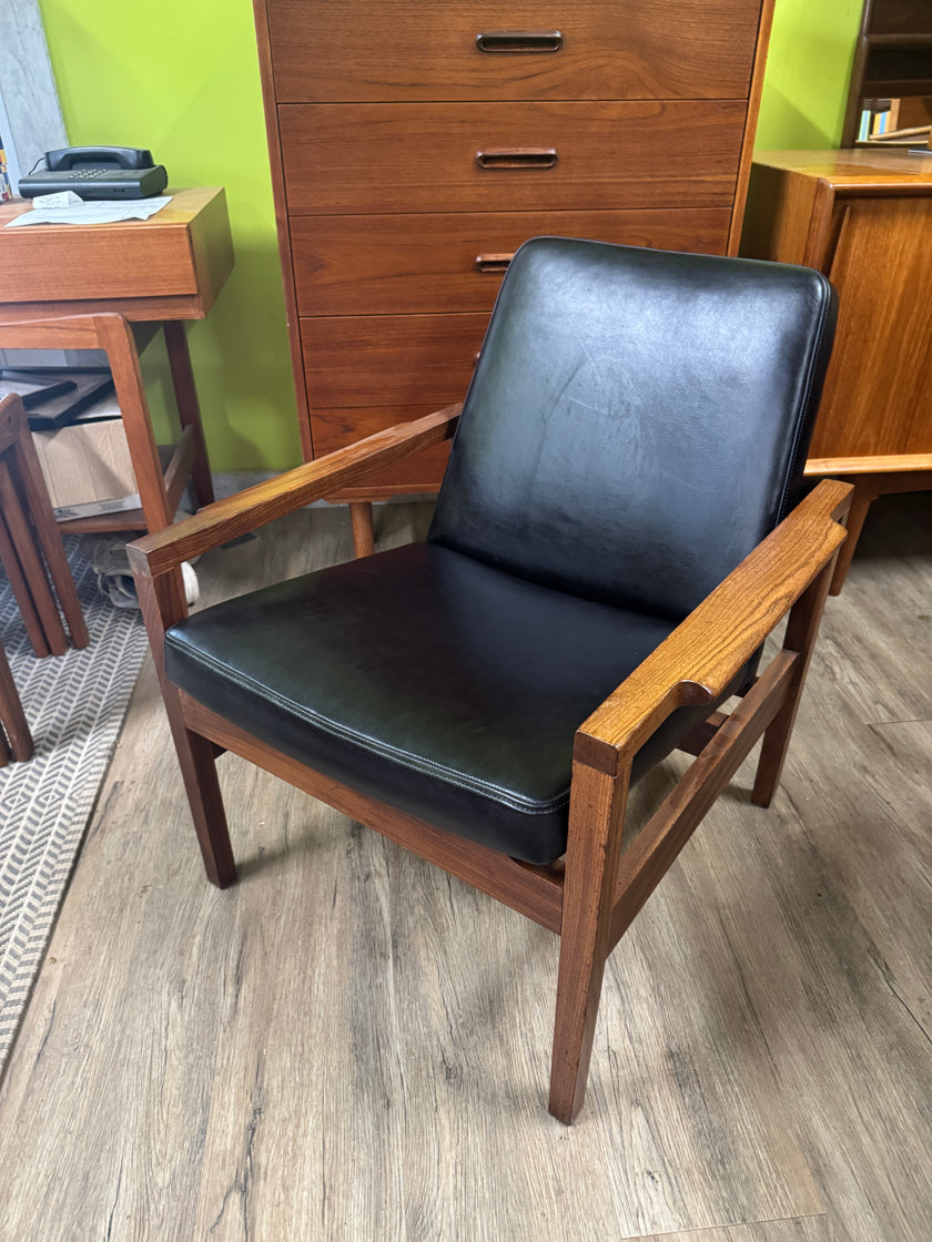 Mid Century Teak and Leather Lounge Chair
