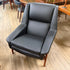 Mid Century Teak and Black Leather Lounge Chair