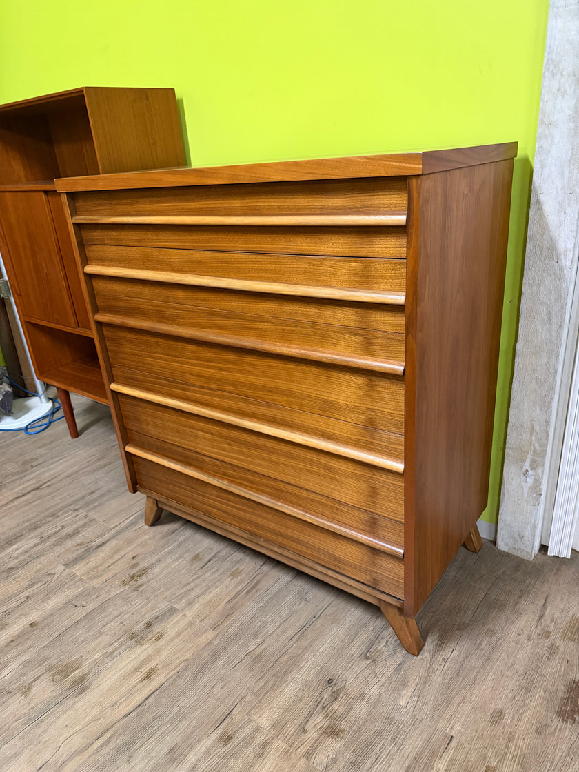 Mid Century Walnut Highboy Dresser