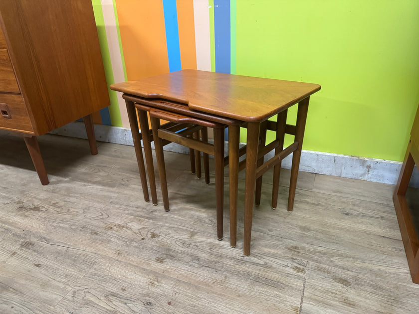 Mid Century Solid Teak and Oak Nesting Tables from Denmark