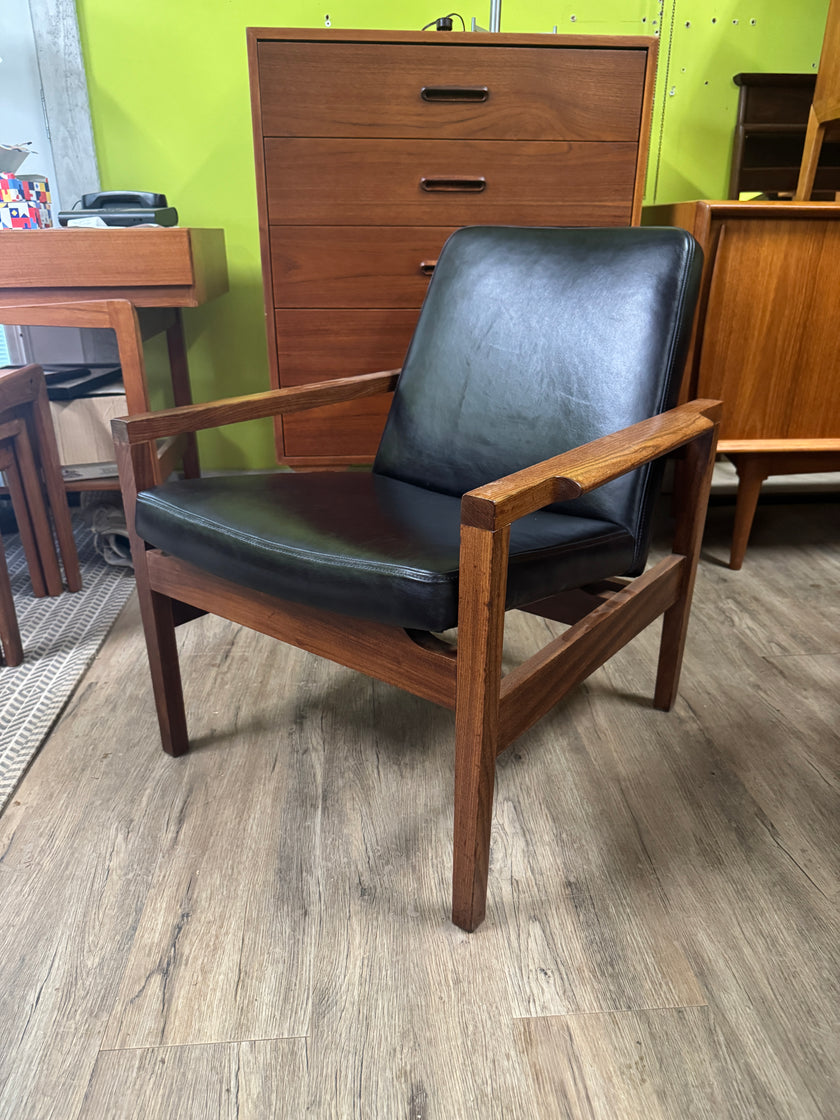 Mid Century Teak and Leather Lounge Chair