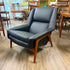 Mid Century Teak and Black Leather Lounge Chair