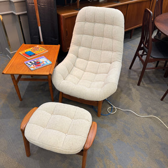 Mid Century Teak Scoop Chair and Ottoman
