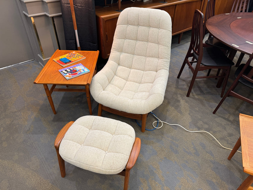 Mid Century Teak Scoop Chair and Ottoman