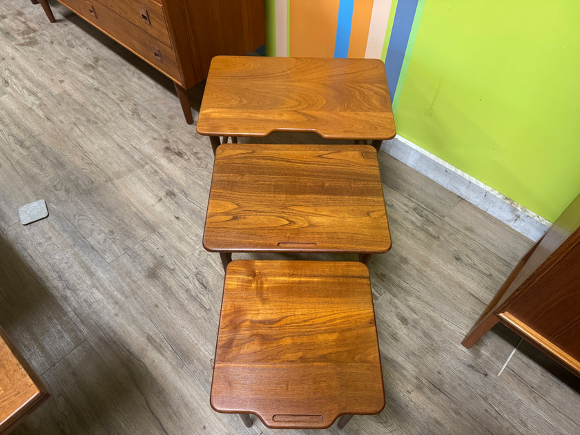 Mid Century Solid Teak and Oak Nesting Tables from Denmark
