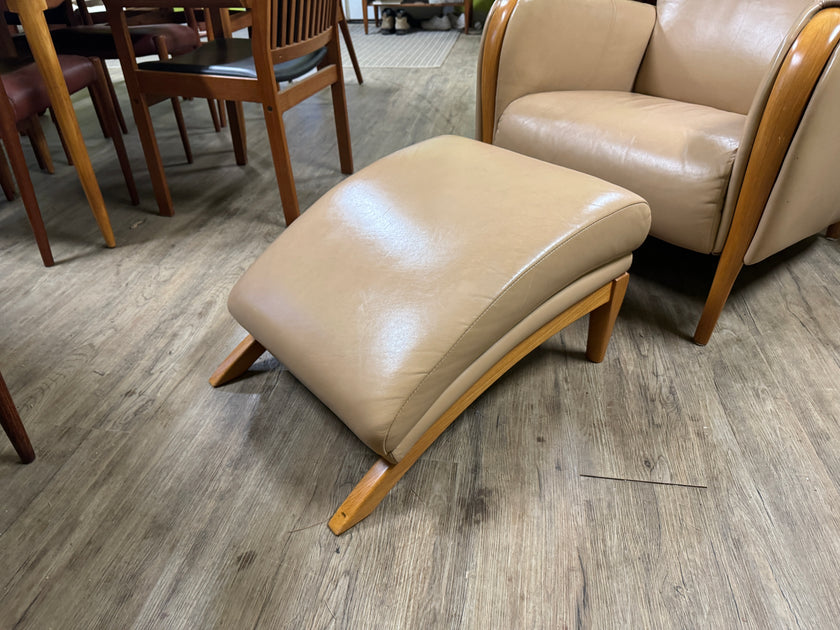 Mid Century Teak and Leather Lounge Chair and Ottoman