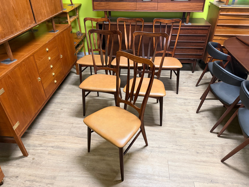 6 Mid Century Brazilian Rosewood Dining Chairs from Denmark