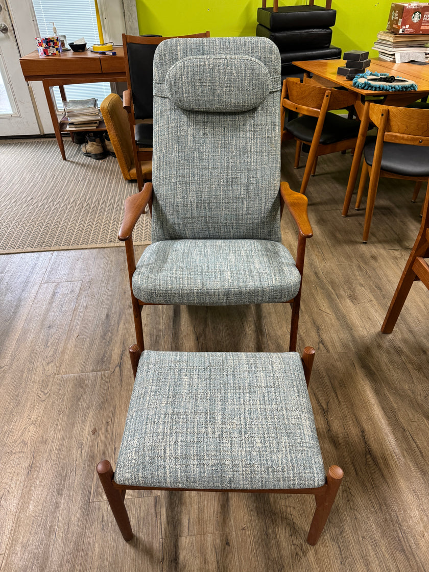 Mid Century Teak Lounge Chair and Ottoman From Denmark