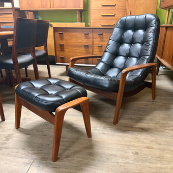Mid Century Teak Scoop Chair and Ottooman