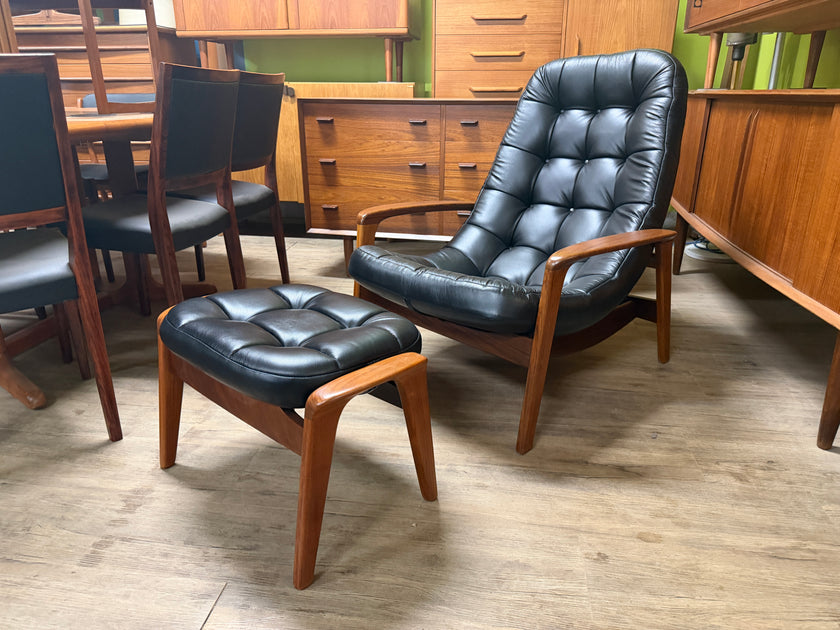 Mid Century Teak Scoop Chair and Ottooman