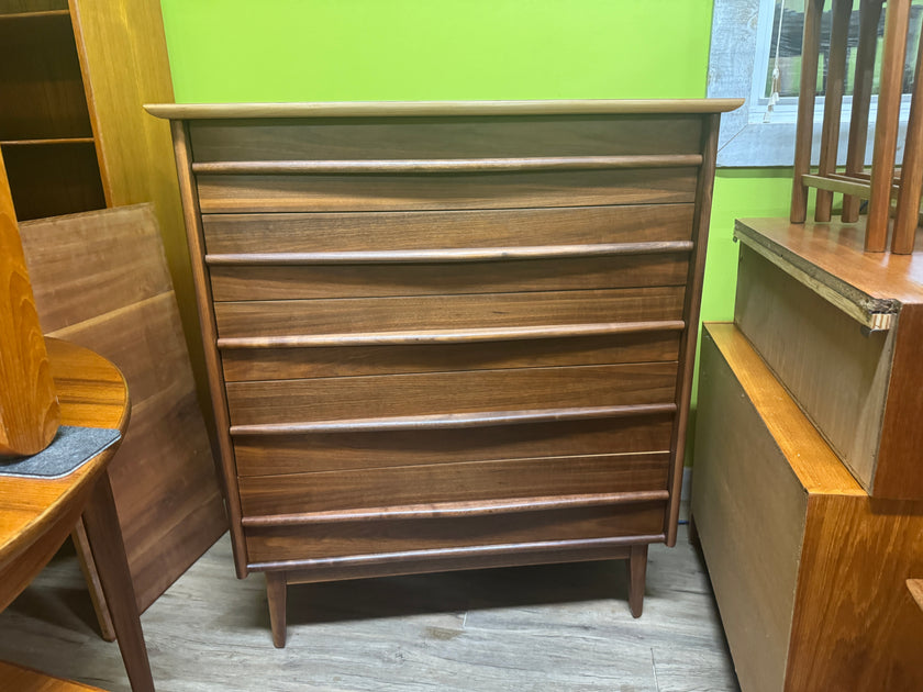 Mid Century Walnut Highboy Dresser