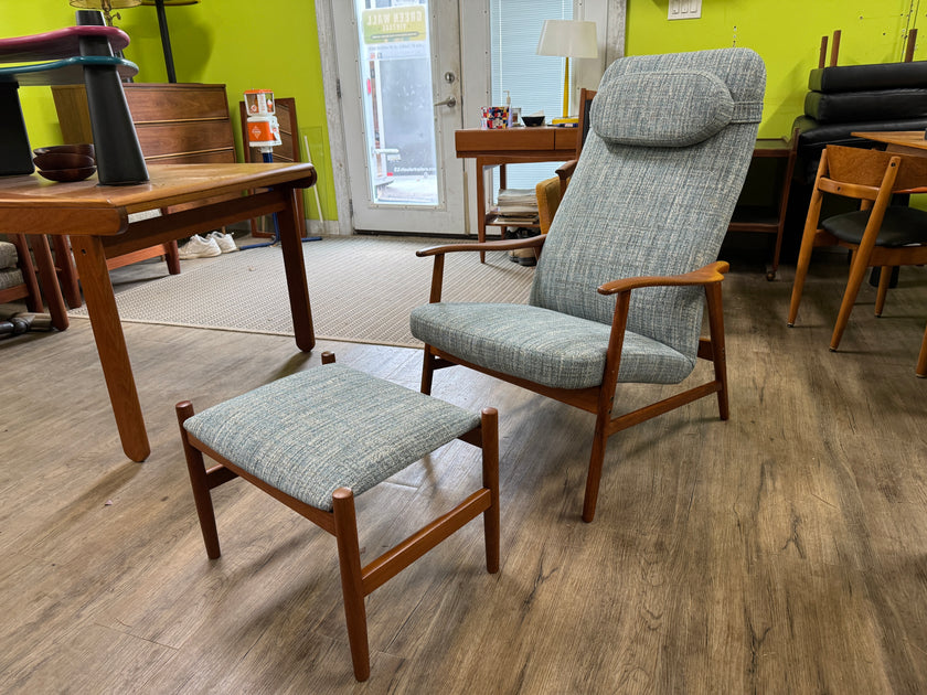 Mid Century Teak Lounge Chair and Ottoman From Denmark