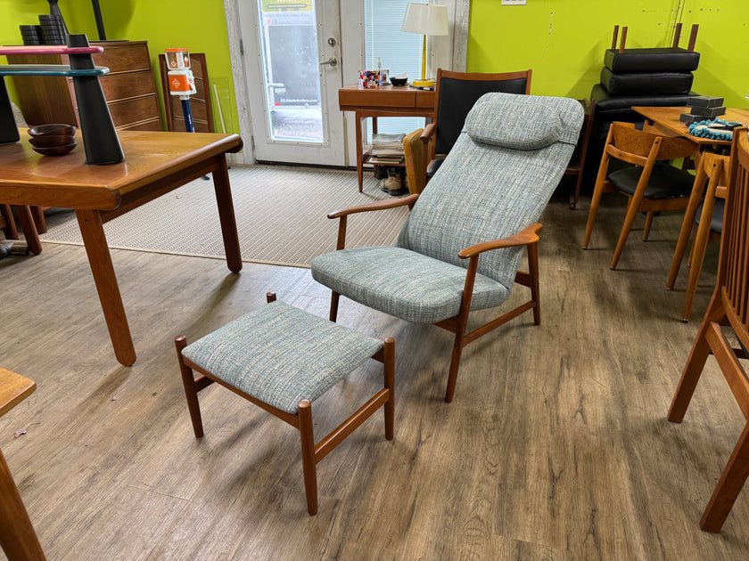 Mid Century Teak Lounge Chair and Ottoman From Denmark