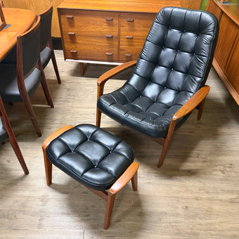 Mid Century Teak Scoop Chair and Ottooman