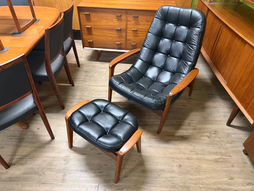Mid Century Teak Scoop Chair and Ottooman