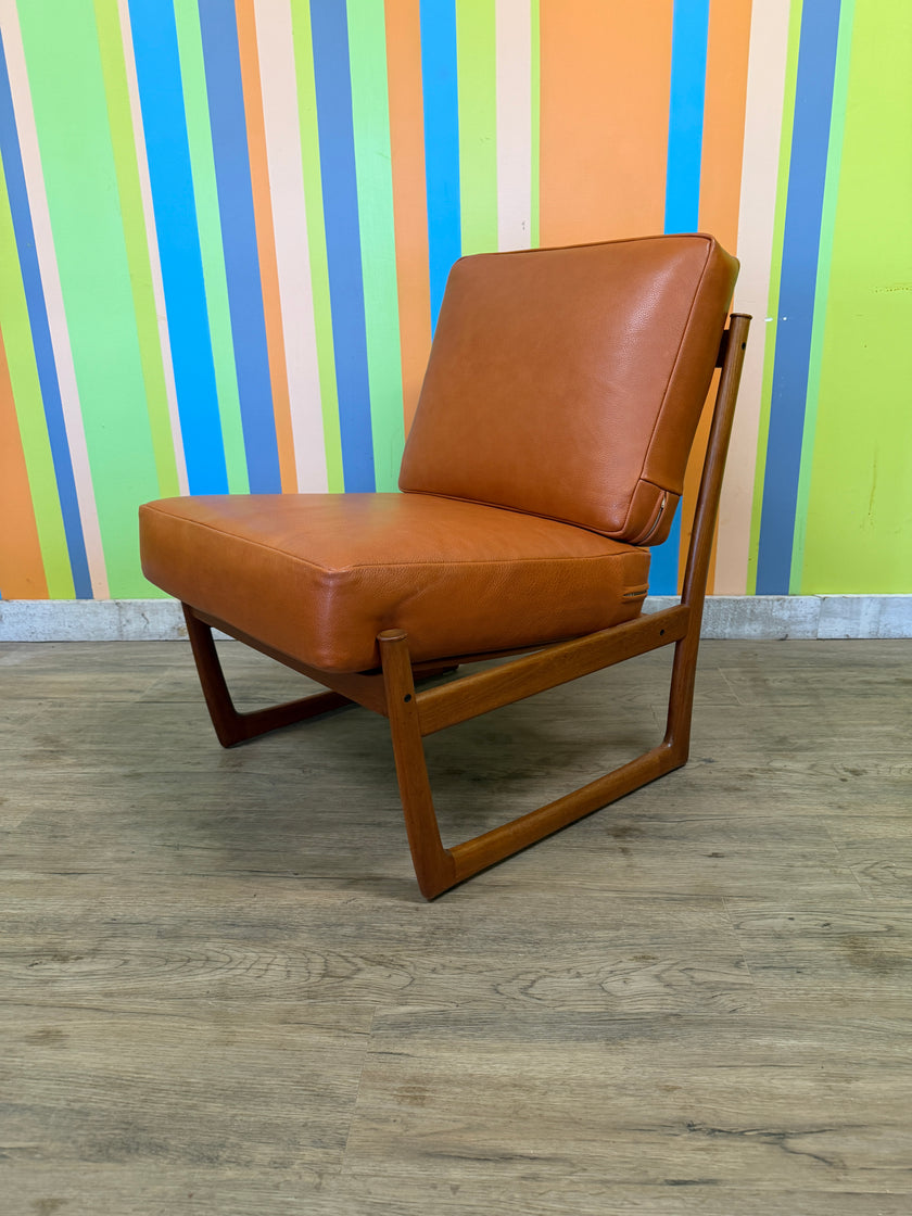 Mid Century Teak and Leather Lounge Chair from Denmark