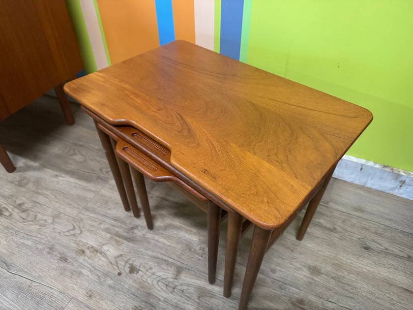 Mid Century Solid Teak and Oak Nesting Tables from Denmark