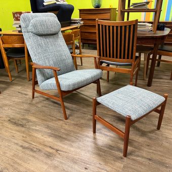 Mid Century Teak Lounge Chair and Ottoman From Denmark