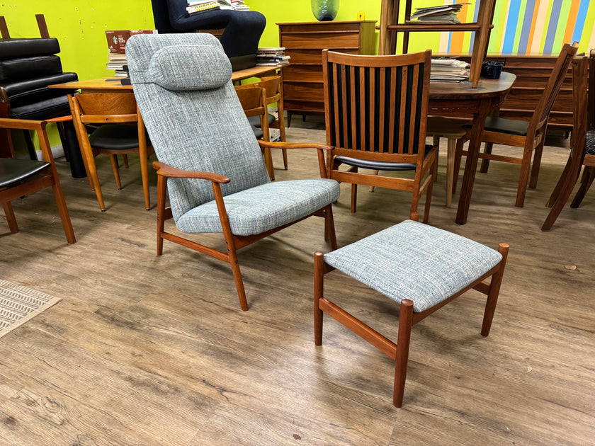 Mid Century Teak Lounge Chair and Ottoman From Denmark