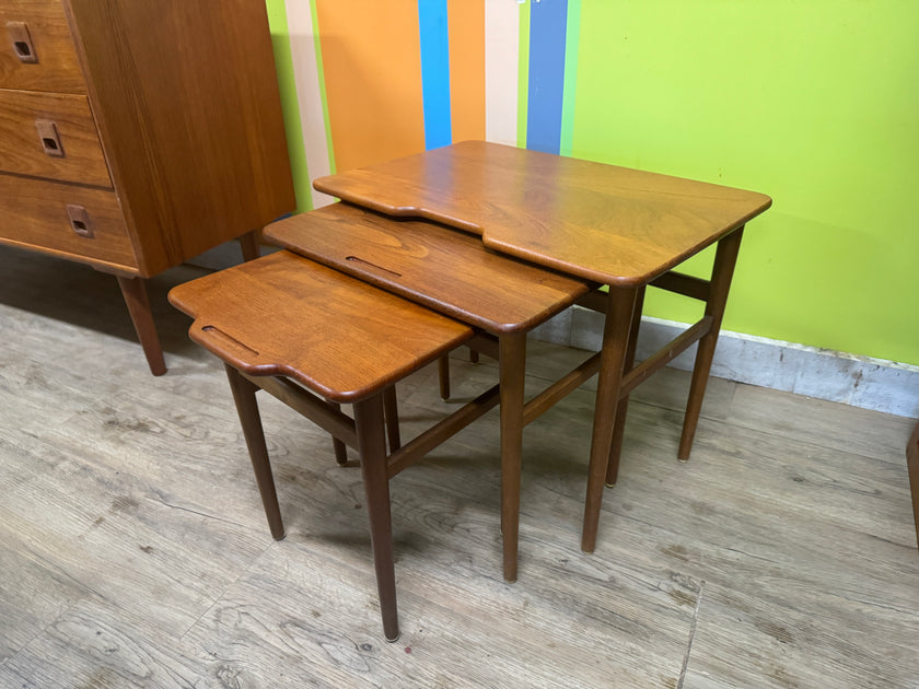 Mid Century Solid Teak and Oak Nesting Tables from Denmark