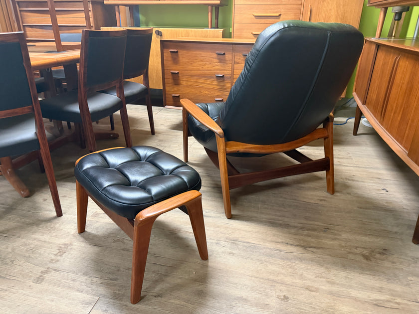 Mid Century Teak Scoop Chair and Ottooman