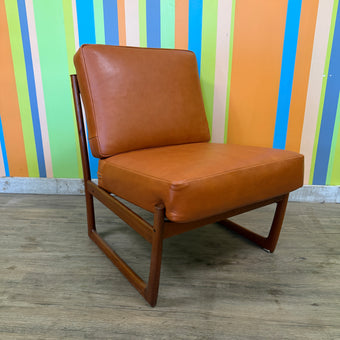 Mid Century Teak and Leather Lounge Chair from Denmark