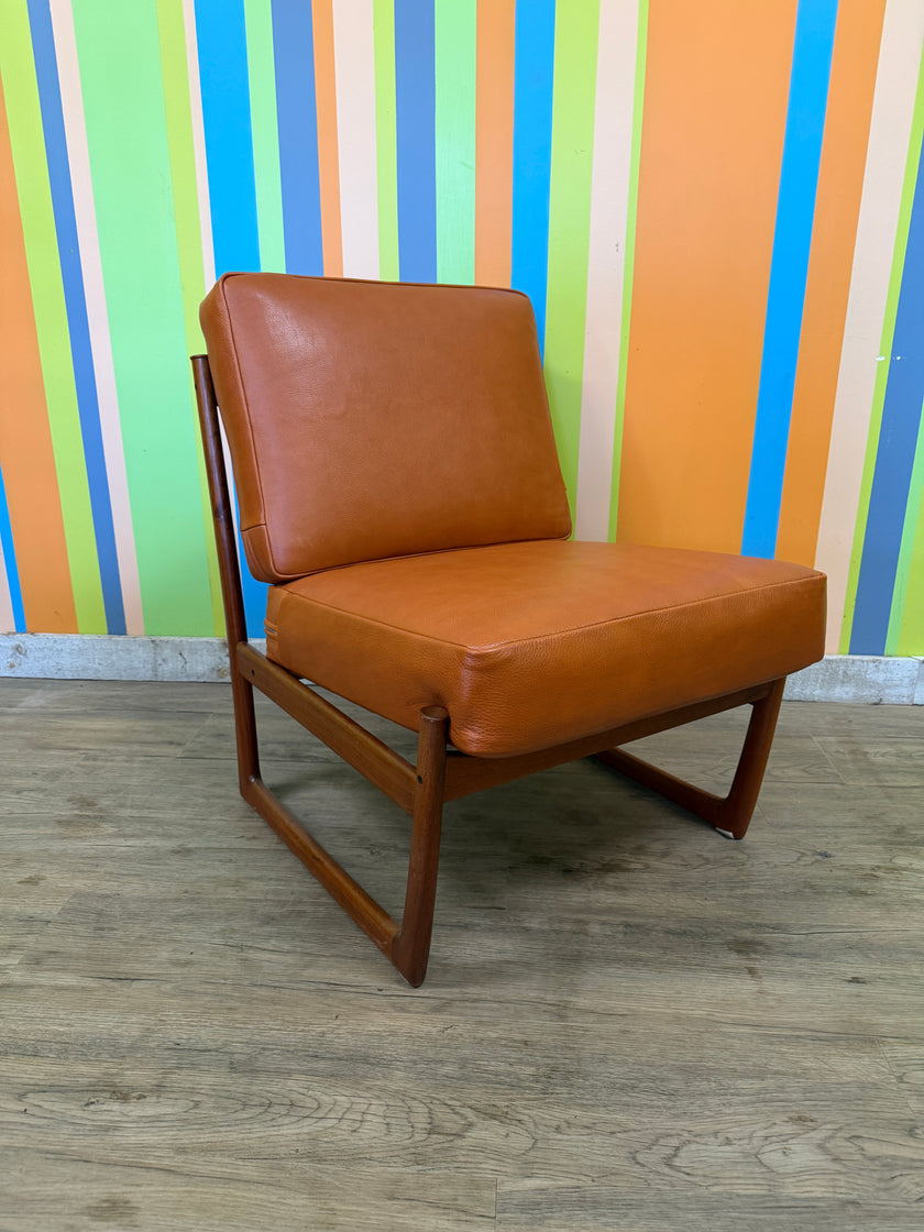 Mid Century Teak and Leather Lounge Chair from Denmark