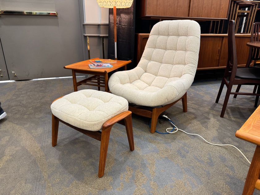 Mid Century Teak Scoop Chair and Ottoman