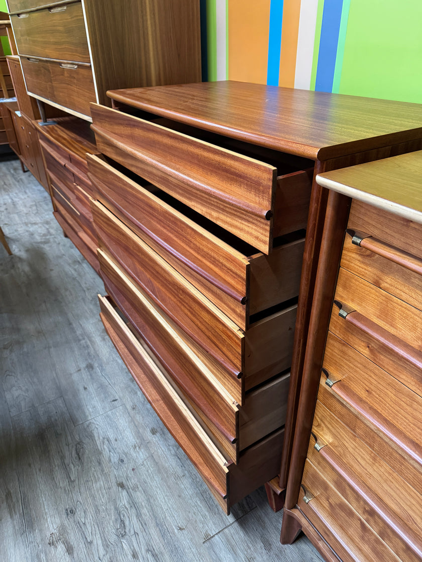 Mid Century Mahogany Highboy Dresser