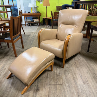 Mid Century Teak and Leather Lounge Chair and Ottoman