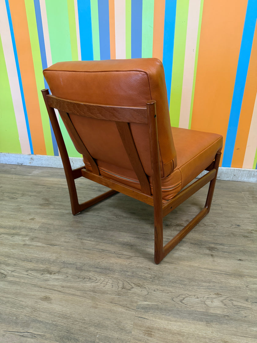 Mid Century Teak and Leather Lounge Chair from Denmark
