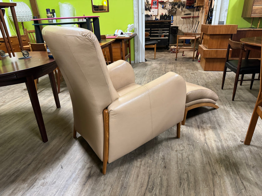 Mid Century Teak and Leather Lounge Chair and Ottoman