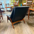 Mid Century Teak and Black Leather Lounge Chair