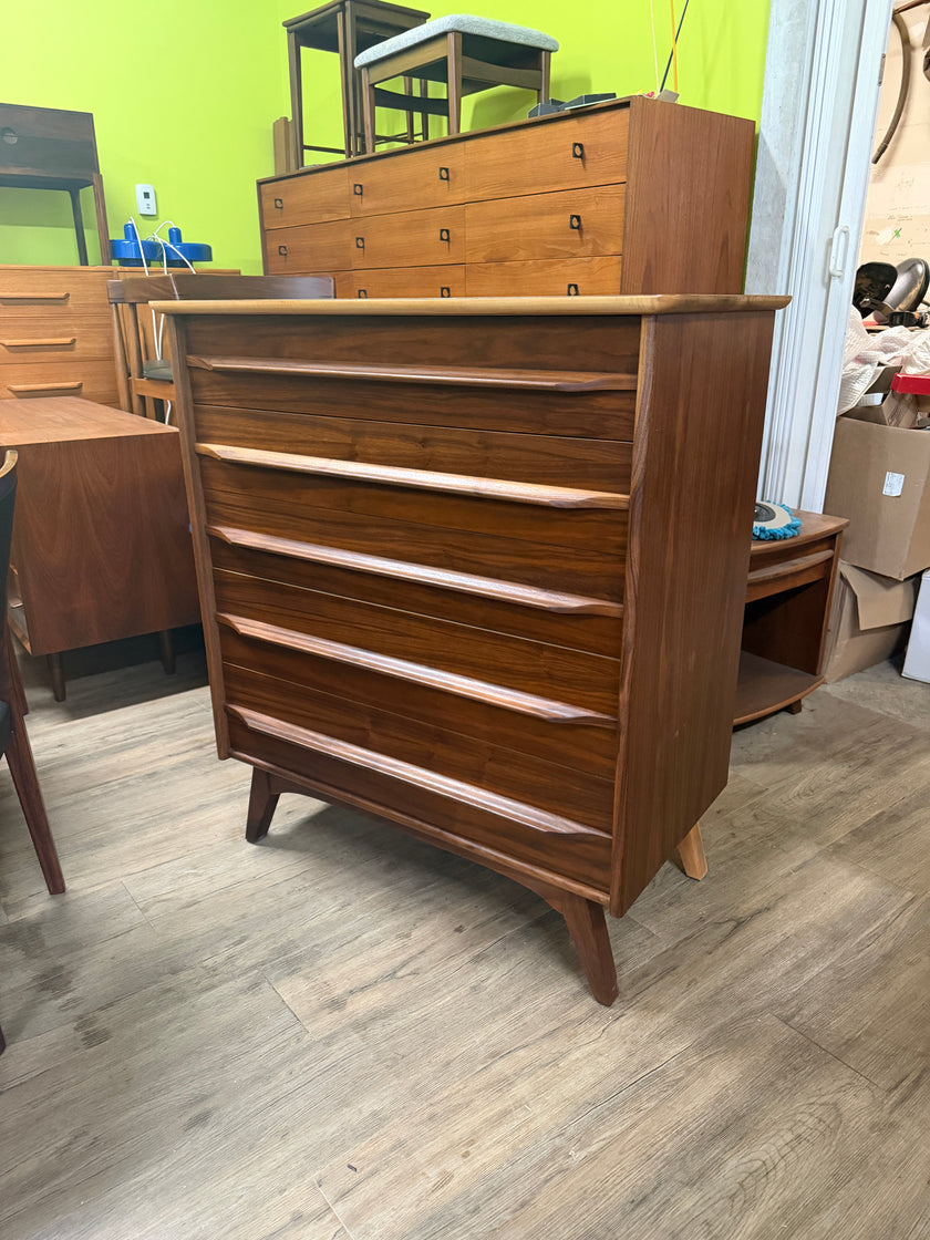 Mid Century Walnut Highboy Dresser